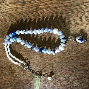 Handmade Glass Bead Necklace w Delft Windmill Charm